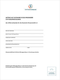 Antrag auf Aufnahme in das Programm  "Stiftungsprofessuren" (Cover)